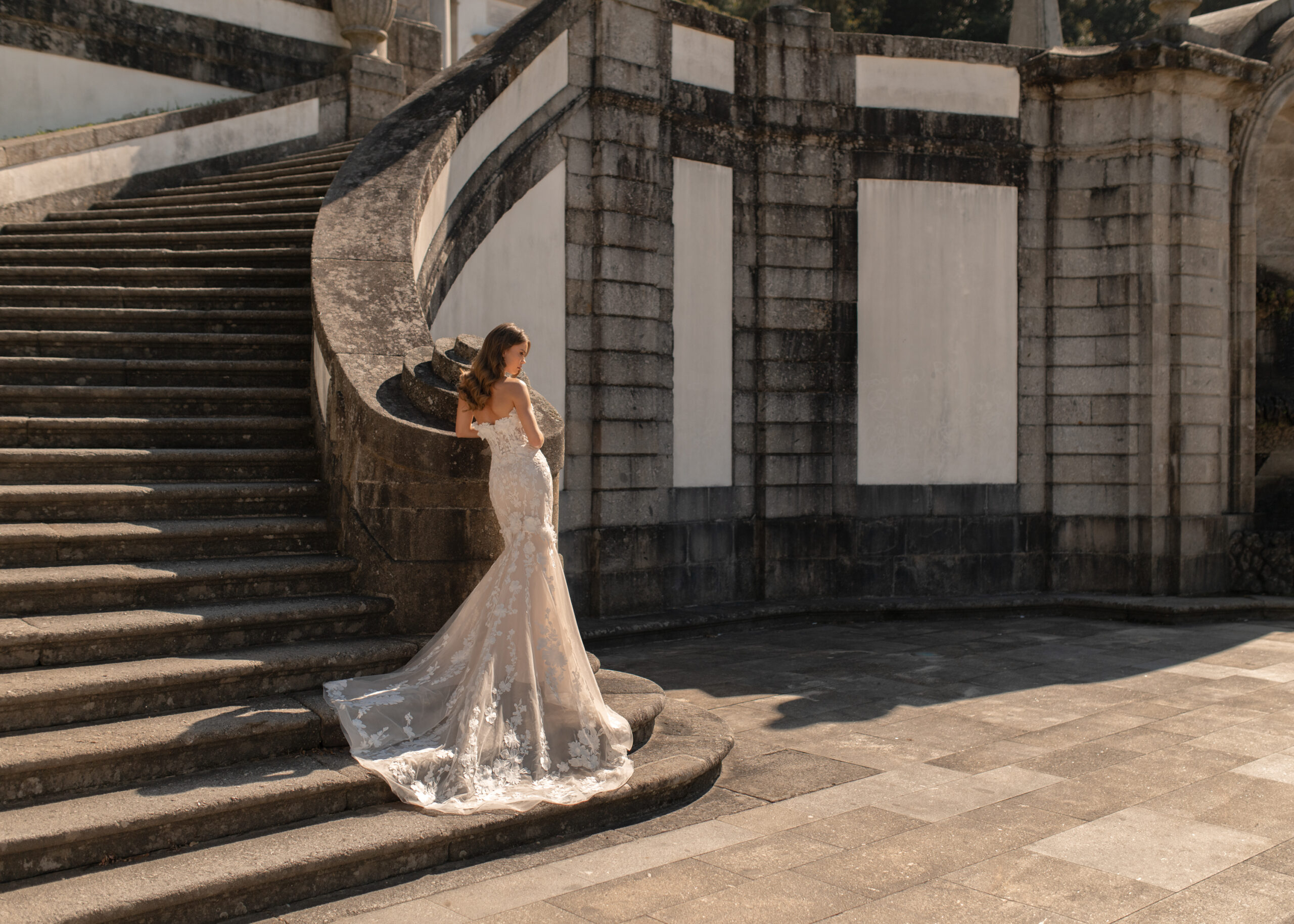 Fit and flare wedding dress with lace details